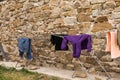 laundry drying outside in the town Royalty Free Stock Photo