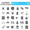 Laundry glyph icon set, washing symbols collection, vector sketches, logo illustrations, housework signs solid