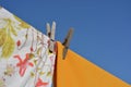 Clothes hanging from clothesline, drying in the sun Royalty Free Stock Photo