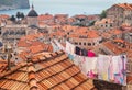 Laundry hanging from rooftops of old city in Dubrovnik, Croatia