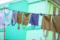 Laundry hanging on a rope Royalty Free Stock Photo
