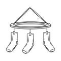 Laundry, hanging socks in round hanger line style icon