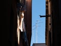 Laundry hanging in a street in Venice on a sunny day in winter Royalty Free Stock Photo