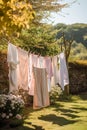 Laundry, housekeeping and homemaking, fresh clean clothes and linen drying outdoors in the garden, country cottage style, Royalty Free Stock Photo