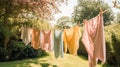 Laundry, housekeeping and homemaking, fresh clean clothes and linen drying outdoors in the garden, country cottage style, Royalty Free Stock Photo