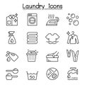 Laundry icon set in thin lline style