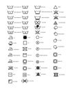 Laundry icons. Garment care instructions on labels, machine wash or hand wash signs. Collection of symbols of water