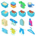 Laundry icons set, isometric style