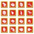 Laundry icons set red square vector