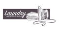 Laundry and ironing service logo, banner sketch with iron appliance and fabric