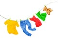 Laundry line with colored clothes isolated on a white background Royalty Free Stock Photo