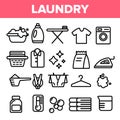 Laundry Line Icon Set Vector. Washing Machine. Clean Dry Cotton. Cloth Laundry Pictogram. Thin Outline Web Illustration