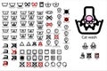 89 Laundry line icons. Laundry cats icons. Laundry simbols decoded. Laundry simbols explain. Cat paw. Royalty Free Stock Photo