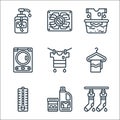 laundry line icons. linear set. quality vector line set such as socks, bleach, temperature, hanger, drying, dryer, rinse, washing