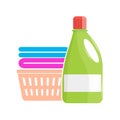 Laundry liquid vector icon. Detergent and a stack of laundry baske on white isolated background.Layers grouped for easy editing