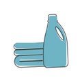 Laundry liquid vector icon. Detergent and a stack of laundry on cartoon style on white isolated background