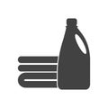 Laundry liquid vector icon. Detergent and a stack of laundry on white isolated background