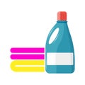 Laundry liquid vector icon. Detergent and a stack of laundry on white isolated background.Layers grouped for easy editing