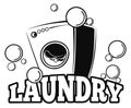 Laundry logo. Black washing machine with bubble symbol