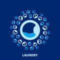 Laundry logo concept in blue. Icon washing machine concept for business clothes wash cleans. Royalty Free Stock Photo