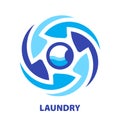 Laundry logo concept in blue. Icon washing machine concept  for business clothes wash cleans. Modern template for your design on w Royalty Free Stock Photo