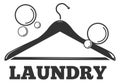 Laundry logo. Wooden clothing hanger and foam bubbles