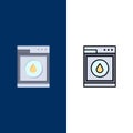 Laundry, Machine, Washing, Robot  Icons. Flat and Line Filled Icon Set Vector Blue Background Royalty Free Stock Photo