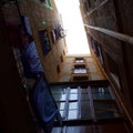 Laundry on a narrow street of Barcelona. Royalty Free Stock Photo