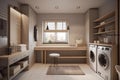 Laundry Room: Capture a set of images that showcase a functional, organized laundry room. Generative AI