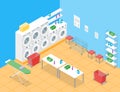 Laundry Room Concept Interior with Furniture Isometric View. Vector