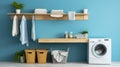 Minimalist Laundry Room With Blue Walls And Old Washing Machine Royalty Free Stock Photo