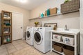 Laundry room interior with washing machine near wall Royalty Free Stock Photo