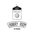 Laundry room label, badge, logo with hanger Vector Illustration