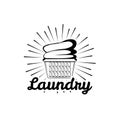 Laundry room vintage logo, label, badge with clean clothes in basket.