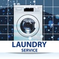 Laundry service banner or poster. Washing machine front loading. 3d realistic vector. Front view, close-up, closed door Royalty Free Stock Photo
