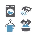 Laundry service black glyph icon set. Iron with steam, dry cleaning, washing machine symbols.