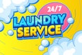 Laundry Service Cleaning Clothing Textiles Typography Banner. Sentence for Customer Agitation, Rinsing, Drying and Ironing