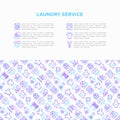 Laundry service concept with thin line icons: washing machine, spin cycle, drying machine, fabric softener, iron, handwash, Royalty Free Stock Photo