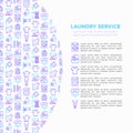 Laundry service concept with thin line icons: washing machine, spin cycle, drying machine, fabric softener, iron, handwash, Royalty Free Stock Photo