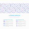 Laundry service concept with thin line icons: washing machine, spin cycle, drying machine, fabric softener, iron, handwash, Royalty Free Stock Photo