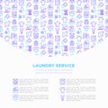 Laundry service concept with thin line icons: washing machine, spin cycle, drying machine, fabric softener, iron, handwash, Royalty Free Stock Photo