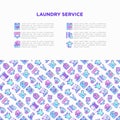 Laundry service concept with thin line icons: washing machine, spin cycle, drying machine, fabric softener, iron, handwash, Royalty Free Stock Photo