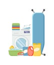 Laundry service elements. Washind machine, detergerns, basin, sp