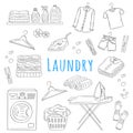 Laundry service hand drawn doodle icons set, vector illustration.