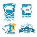 Laundry service logotypes set with equipment and clothes