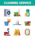 Laundry service. Washing tools cleaning items housekeeping garish vector flat collection