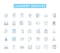 Laundry services linear icons set. Washing, Drying, Ironing, Folding, Stain-removal, Bleaching, Dry-cleaning line vector