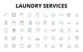 Laundry services linear icons set. Washing, Drying, Ironing, Folding, Stain-removal, Bleaching, Dry-cleaning vector