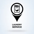 Laundry services location vector icon. Map pin with washing machine symbol