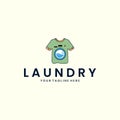 laundry shirt with vintage color style logo icon template design. washing machine, soap, water, vector illustration
